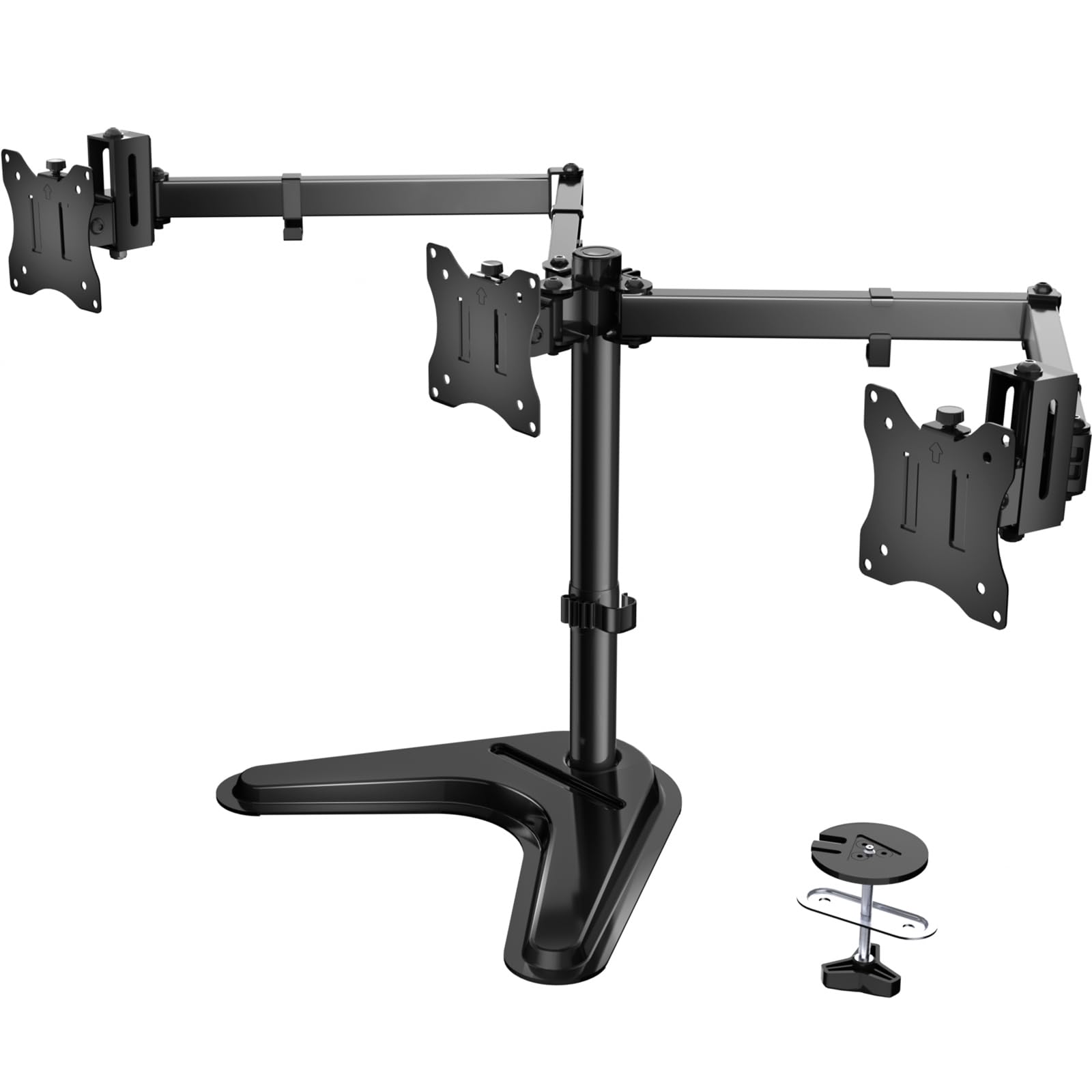 WALI Free Standing Triple Monitor Mount, Heavy Duty Triple Monitors Stand for 13-27 inch Screens, Adjustable 3 Monitor Arm Desk Mount with Swivel,