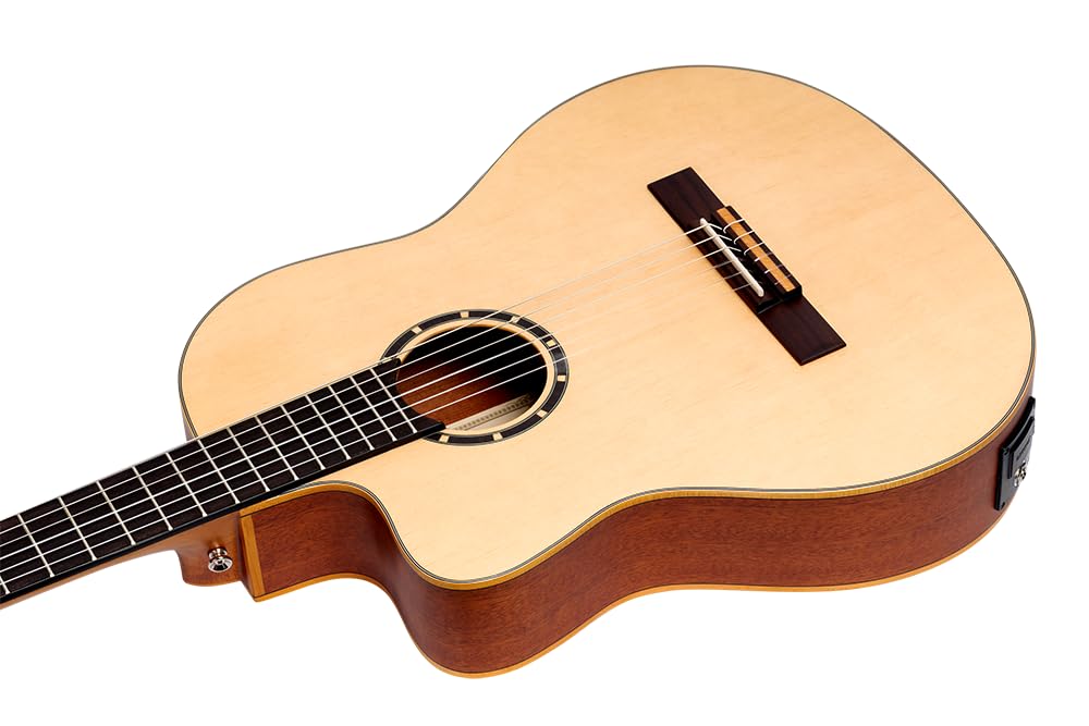 Ortega Guitars Chitarra Concerto per Mancini Thinline Elettro-acustica - Serie Family - Slim Neck - include Gig Bag - top in mogano/abete (RCE125SN-L)