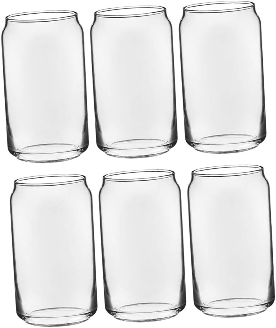 Zerodeko 6pcs Ring-pull Can Shaped Glass Cup Creative Cold Drink and Juice Beverage Glasses Heat-resistant Unique Design for Parties and Home Use
