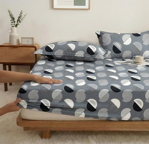 Image of VAS COLLECTIONS King Size Cotton Fitted Bedsheet (78 x 72 + 14 Inches) with Deep Pocket | 220 TC Soft Breathable Wrinkle Free Elastic Bed Sheet for King Mattress | (Gray)