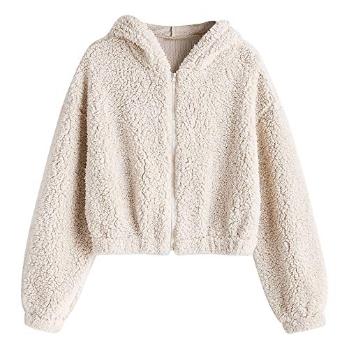 ZAFUL Womens Sherpa Jacket Fleece Shearling Zipper Fuzzy Teddy Bear Coat Fluffy Hoodie
