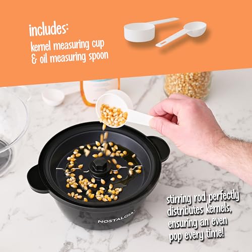 Nostalgia Classic Electric Stirring Popcorn Maker, Makes 8 Cups, Large Lid Doubles as Serving Bowl, Quick Heat Technology, for Kettle Corn and Roasted Nuts, Black - image 3