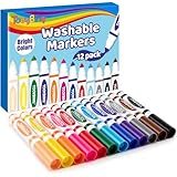 TooyBing 12 Color Washable Markers, Colored Washable Markers for Kids, Broad Tip Durable for Coloring Book, Back to Classroom Art School Supplies for Students Teachers Children