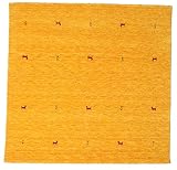 Pile: Wool RugVista Teppich Gabbeh Loom Two Lines, Kurzflor, 200 x 200 cm, Quadratisch, Gabbeh, Wolle, Schlafzimmer, Wohnzimmer, Gelb