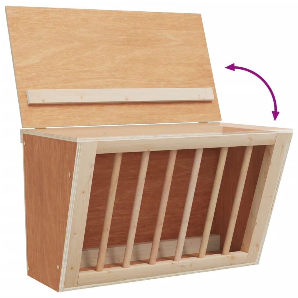 Comedero para conejos de madera maciza de abeto, 37 x 18,5 x 23 cm, comedero para animales pequeños como conejillos de indias, chinchillas, con fijación a la pared y práctico cuenco para heno