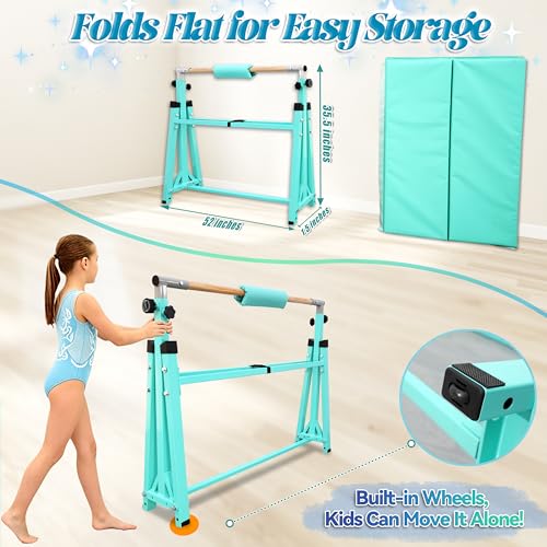 Image of Seliyoo Foldable Gymnastics Bar for Kids Teens Ages 3-18, 5FT /6FT Kip Training Bar -Sturdy Base for Home Training,Adjustable Height 35 inch to 59 inch for, 400 LBS Capacity,Anti-Slip Base & Easy Assembly