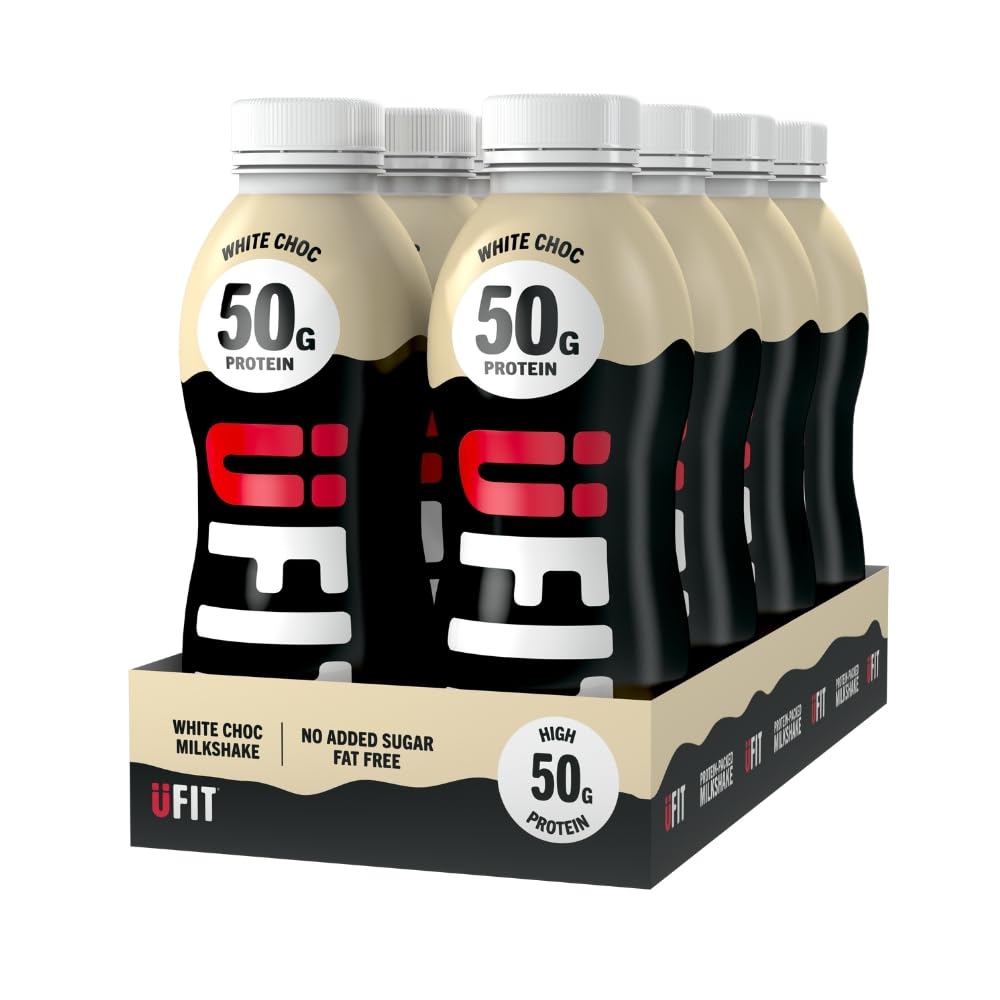UFITHigh 50g Protein Shake - White Chocolate Flavour - No Added Sugar - Low in Fat - Ready to Drink - Pack of 8 x 500ml (Packaging May Vary)