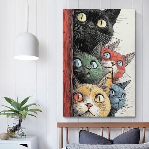 Poster avec chat mignon vintage pour chambre à coucher rétro