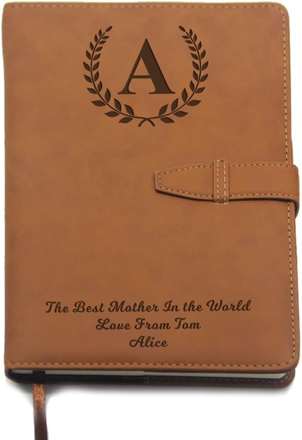 Personalised Gift for Women Men Personalised Notebook A5 Journal Diary PU Leather Notebook Diaries for Her Him Girl Boy Gift for Mothers Day Birthday Graduation Christmas (Text, Brown)