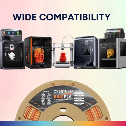 Image of OVERTURE Silk PLA Filament 1.75mm, Clog-Free Shiny, Metallic Shine 3D Printer Filament, 1kg Spool (2.2lbs), Ideal for Cosplay Jewelry & Home Decor (Silk Caramel)