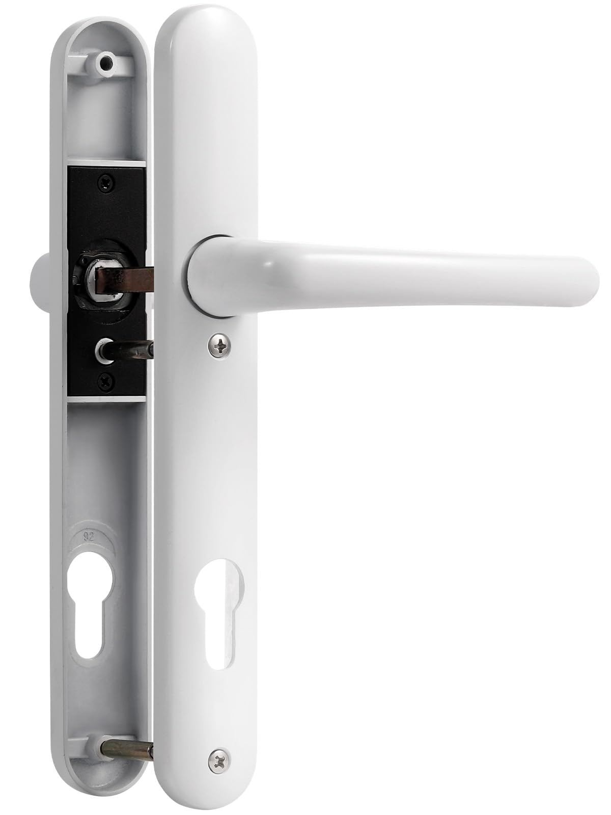 SORWDUERM White Door Handles Set 92mm PZ Centres 122mm Screw Hole Distance 220mm Backplate Length Replacement Door Lever for UPVC Composite Timber Door Zinc Alloy