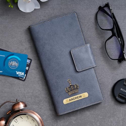 Image of Customized Travel Wallet with Name Engrave | Personalised Passport Holder for Women | Customised Passport Cover for Men and Women | Travel Organizer Gift Wallet (Grey)