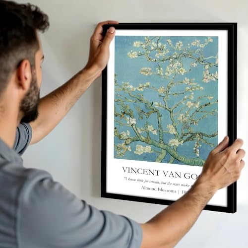 Image of Waltractive Vincent Van Gogh Paintings Framed Poster with Beautiful Quotes - Available in 33x22 and 48x33 CM - Classic Art Poster with sleek Black Frame - Elegant Home and Office Decor (Almond Blossoms, 9x13 Inch, Framed)