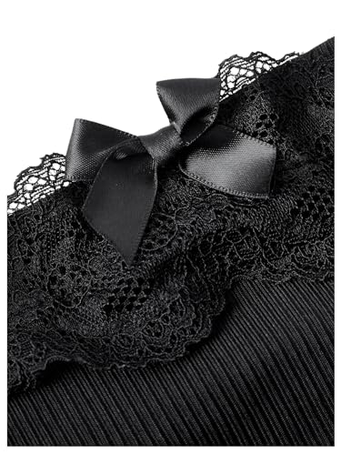 Verdusa Women's Goth Bell Sleeve Square Neck Ruched Blouse Y2K Lace Tops3