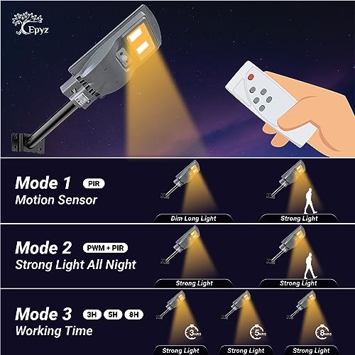 Image of Epyz 30 Watt Grey Solar Street Lights with Remote, 208 LEDs, Motion Sensor for Garden, Street, Lawn, Patios and Pathways [ with Out Pole ] [ Pack of 1, Warm Yellow ]