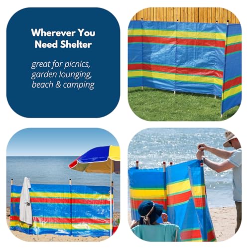 Garden Mile Windschutz mit 8 Stangen, strapazierfähig, mehrfarbig, für Garten, Strand, Urlaub, Wohnwagen und Camping, Windschutz, hoch, 1,5 m, Windschutz, Sichtschutz – 462 cm x 150 cm
