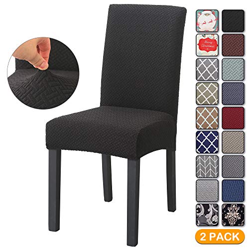 O'woda 2 Piezas Fundas de Sillas de Comedor, Elásticas, Extraíbles y Lavables, Protectoras para Sillas, Adecuado para Boda, Hogar, Restaurante, Hotel (Negro)