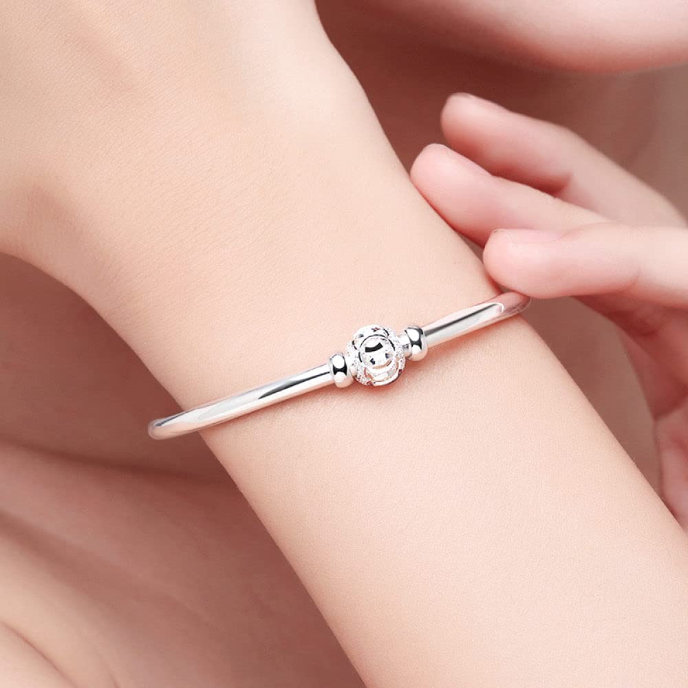 Verstellbarer Armreif aus Sterlingsilber, Armband für Damen, 925er-Silber-Armband, verstellbare Manschette, Armreif, mattes Silber, Perlen, Armbänder, Sterlingsilber, Schmuck, Geburtstag
