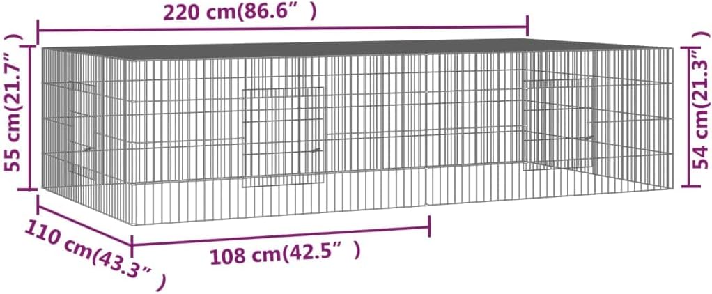 vidaXL Rabbit Cage/Animal Playpen-Outdoor Pet Enclosure/Galvanized Iron - Silver, 86.6"x43.3"x21.7", Spacious & Ventilated Design