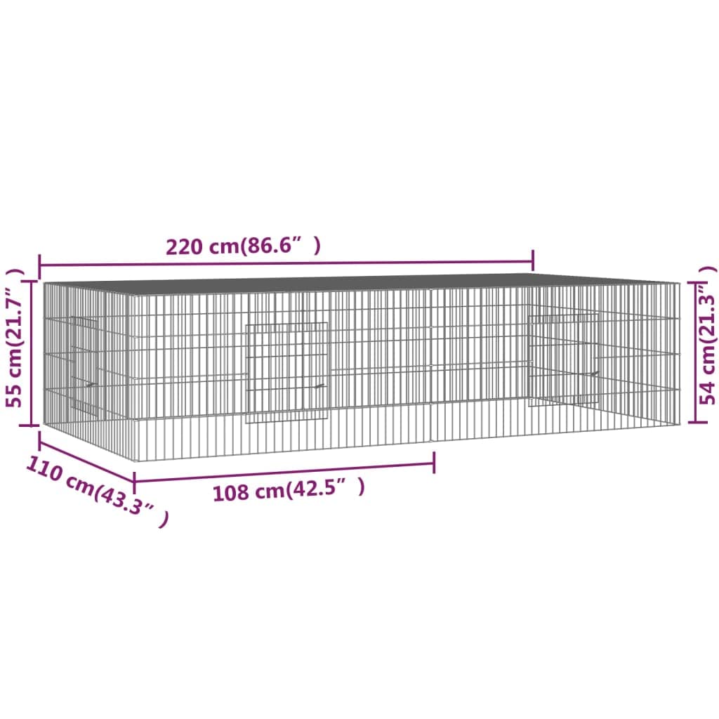 Kaninchenkäfig, 2 Paneele, 220 x 110 x 55 cm, verzinktes Eisen | Rahmen aus belüftetem Eisendraht, geräumiges Fach, für Kleintiere, robust und langlebig