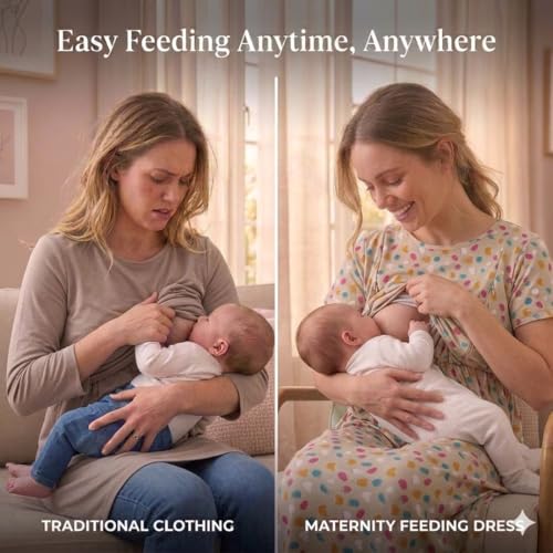 Image of Zero Clothing Feeding Dress for New Moms Casual Loungewear Ankle Length | Cotton Maternity Nighty | Zipless Feeding Dresses for Women | Pregnancy & Nursing Wear