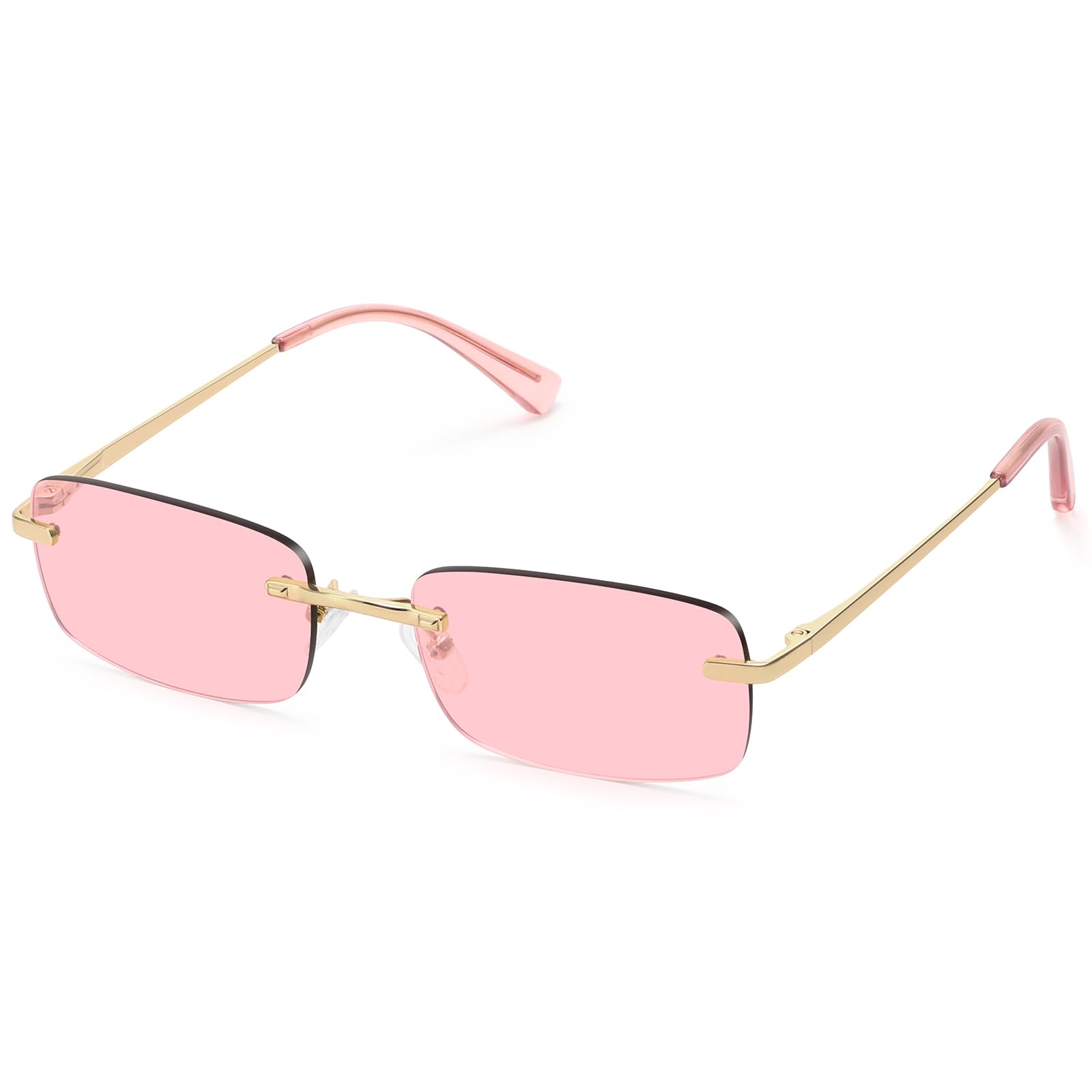 Fozono Retro Frameless Rectangle Sunglasses Womens Trendy Narrow Small Frame Spring Hinge UV Protection FZN905