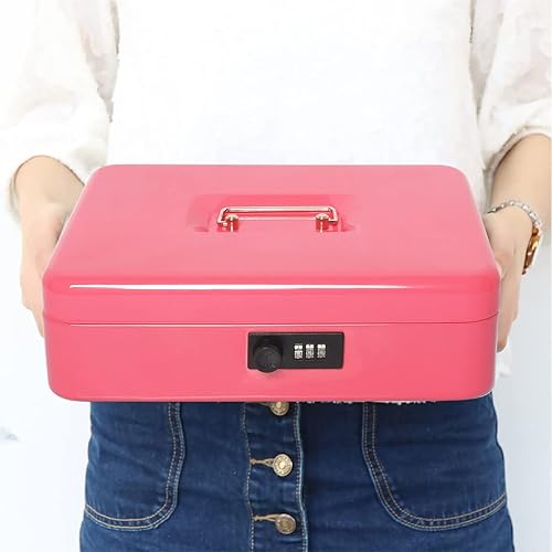 Vista 32 de Jssmst - Caja grande de seguridad para dinero con bandeja; caja con cerradura para dinero con cable de seguridad y cerradura de llave, de metal