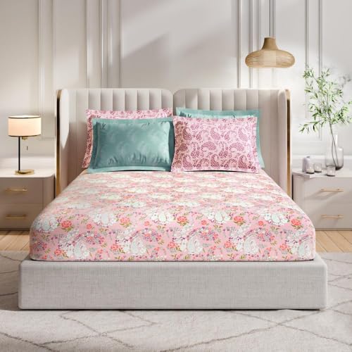 Image of Wakefit Cotton Fitted Bedsheet | 300 TC Elastic Fitted Sheet, Queen Bed Bedsheet With 2 Pillow Checkered Covers | Olivia - 78X60 Inches, Multicolor