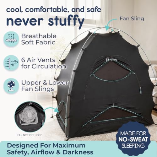 Image of Hiccapop Daydreamer Blackout Tent for Pack and Play, Original Patented 2-Door Sleep Pod for Kids & Babies, Blocks 98% of Light for Better Sleep Anywhere, Black