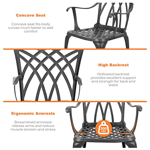 Image of NUU GARDEN Patio Bistro Sets 3 Piece Cast Aluminum Bistro Table and Chairs Set with Umbrella Hole Bistro Set of 2 for Patio Backyard, Black