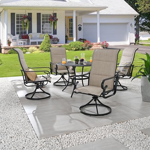 Image of LOKATSE HOME 5 PCS Outdoor Patio Dining Set with Textilene Swivel Chairs and Round Metal Table for Backyard Deck Lawn Garden