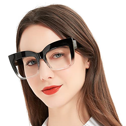 MARE AZZURO Oversized Reading Glasses Women Large Square Readers 1.00 1.25 1.50 1.75 2.00 2.25 2.50 2.75 3.00 3.50 4.00 5.00 6.00 (Black-clear, 4.0)