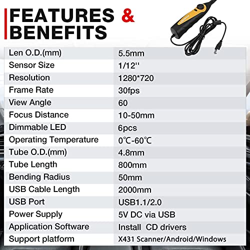 LAUNCH Tech VSP-600 USB Endoscopio HD Connetti e