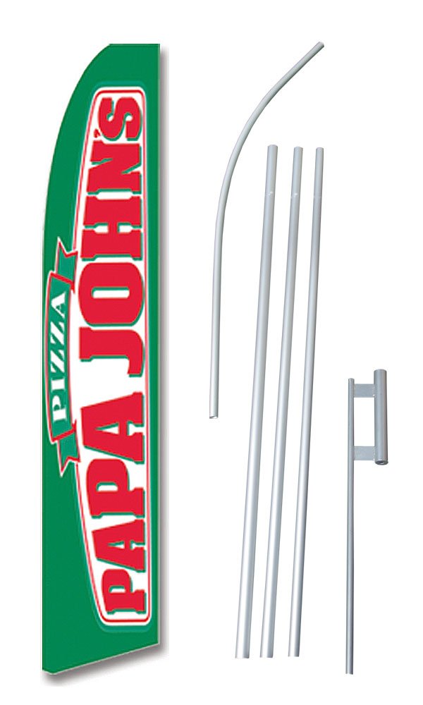 FlagsImpNEOPlex - "PAPA John's Pizza" Complete Flag Kit - Includes 12' Swooper Feather Business Flag with 15-Foot Anodized Aluminum Flagpole and Ground Spike
