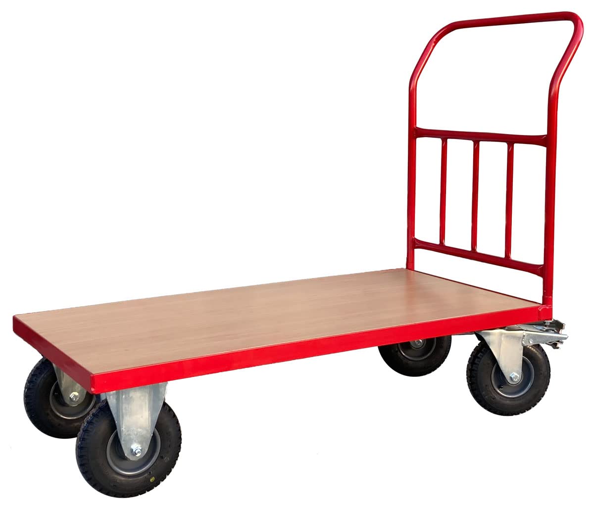 Heavy Duty Platform Truck 300kg, Steel Flatbed Trolley with Long Deck & Pneumatic Wheels with Brake, Platform Trolley