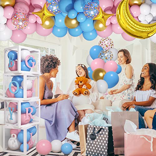 Amandir 134Pcs Baby Boxes Gender Reveal Balloon Decorations, Pink And Blue Balloon Arch Kit Baby Boxes With Letters(A-Z+Baby Boy Girl?) For Baby Shower Birthday He Or She Gender Reveal Party Supplies #TOP21