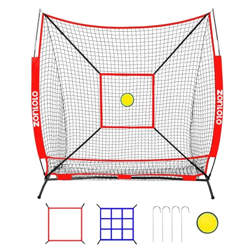 Zonlolo 6 x 6 FT Baseball Net with 3 Diffferent Targets, Portable Practice Net for...