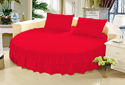 Falda de cama redonda en algodón egipcio 600 TC rojo de 223 cm 2