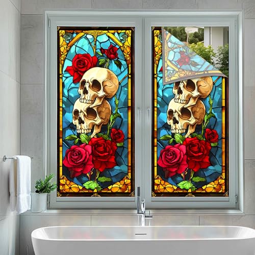 Vinilo decorativo ventana diseño calavera roja 17.7 x 39.3 pulg miniatura 5