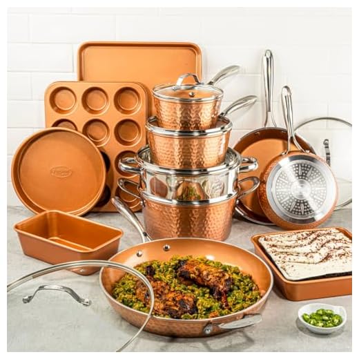 Gotham Steel Hammered Copper Collection – 15 Piece Premium Cookware & Bakeware Set with Nonstick Coating, Aluminum Composition– Includes Fry Pans, Stock Pots, Bakeware Set & More, Dishwasher Safe
