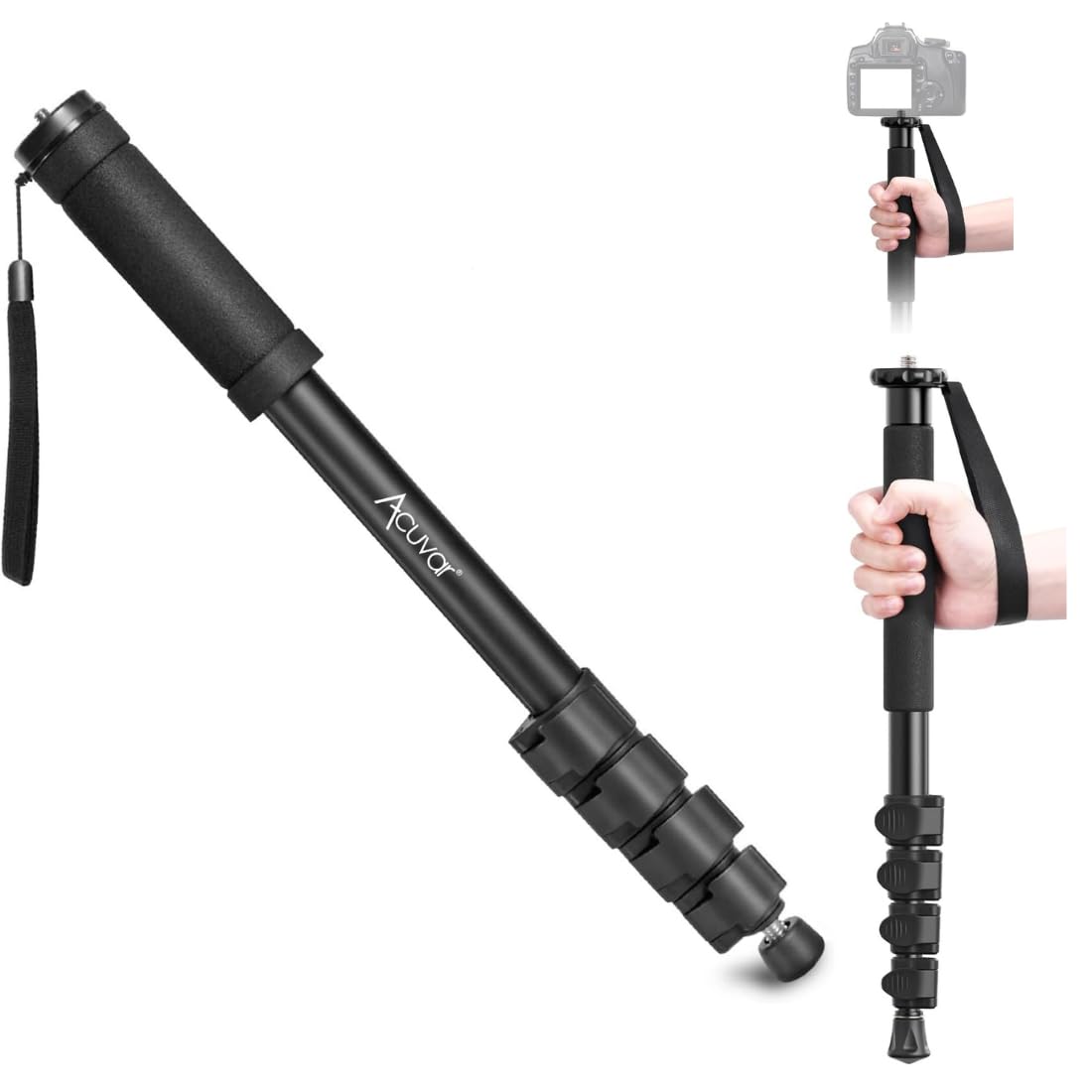Acuvar 62 Inch Photography Monopod with Safety Strap – Lightweight Aluminum Camera Monopod for Travel & Outdoor Shooting
