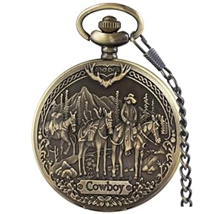 Tiong Vintage Pocket Watch Engraved Cowboy Skull Wolf 3D Pattern Arabic Numerals Quartz Pocket Watch with Chain Best Gifts
