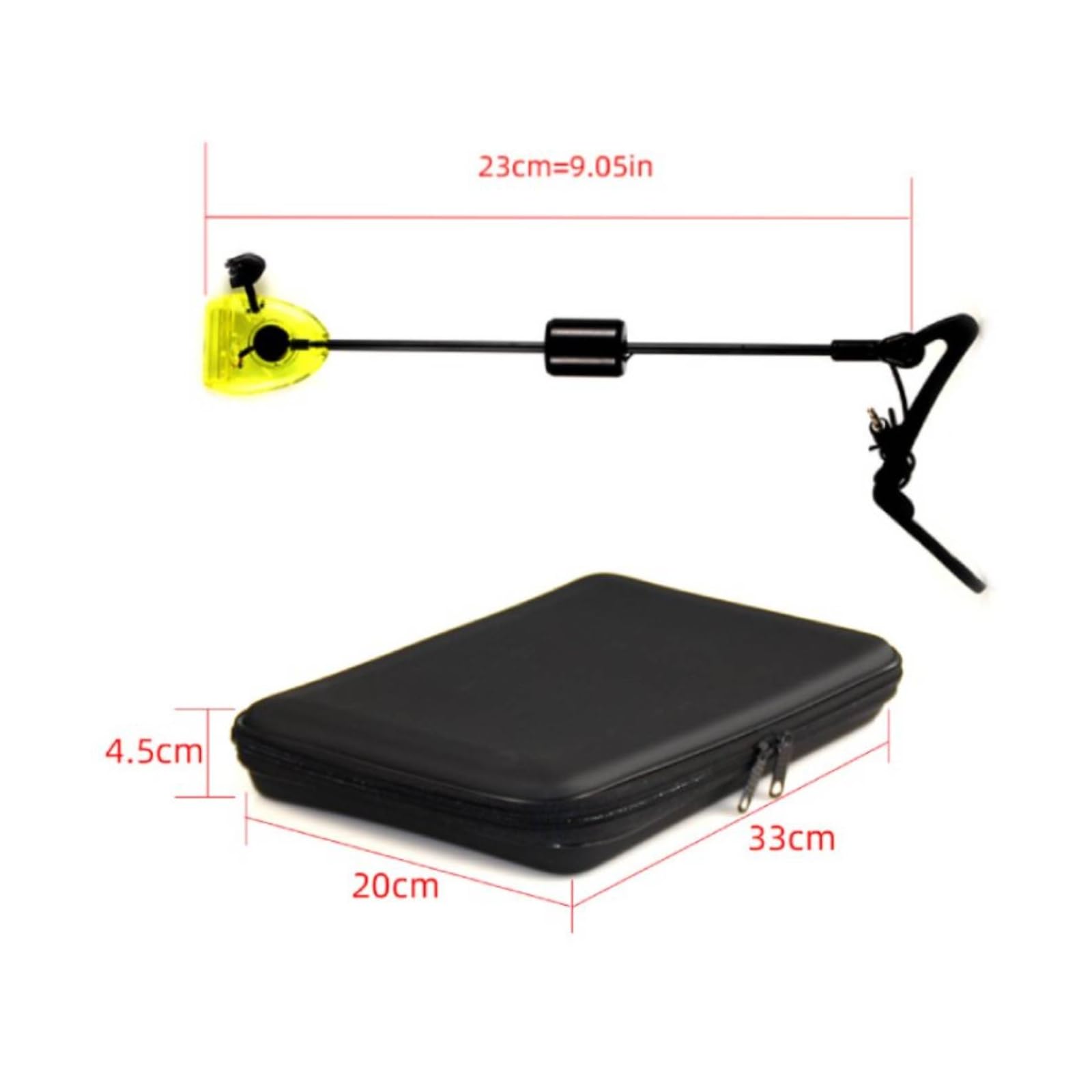 Baoblaze Indicatore di Abboccata Canna da Pesca Segnalatore Allarme Clip Bilanciere Contrappeso Testa Traslucida Plastica Metallo con Custodia Imbottita Adatto per Pesca da Riva Barca Lago Escursioni