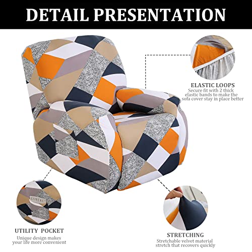 Jaotto Housse de Fauteuil Relax Extensible 1 Place, Housse de Fauteuil Relax Inclinable Electrique, Couverture de Chaise Canapé Relax avec Poche, Protecteur pour Fauteuil Inclinable,Géométrie Orange - Image 5