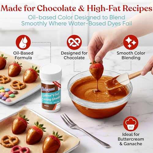 Image of Bakerpan Brown Food Coloring Powder for Baking - 30g Oil Based, Artificial Dye-Free, Kosher, Gluten-Free - For Buttercream, Chocolate, Candy & Cakes