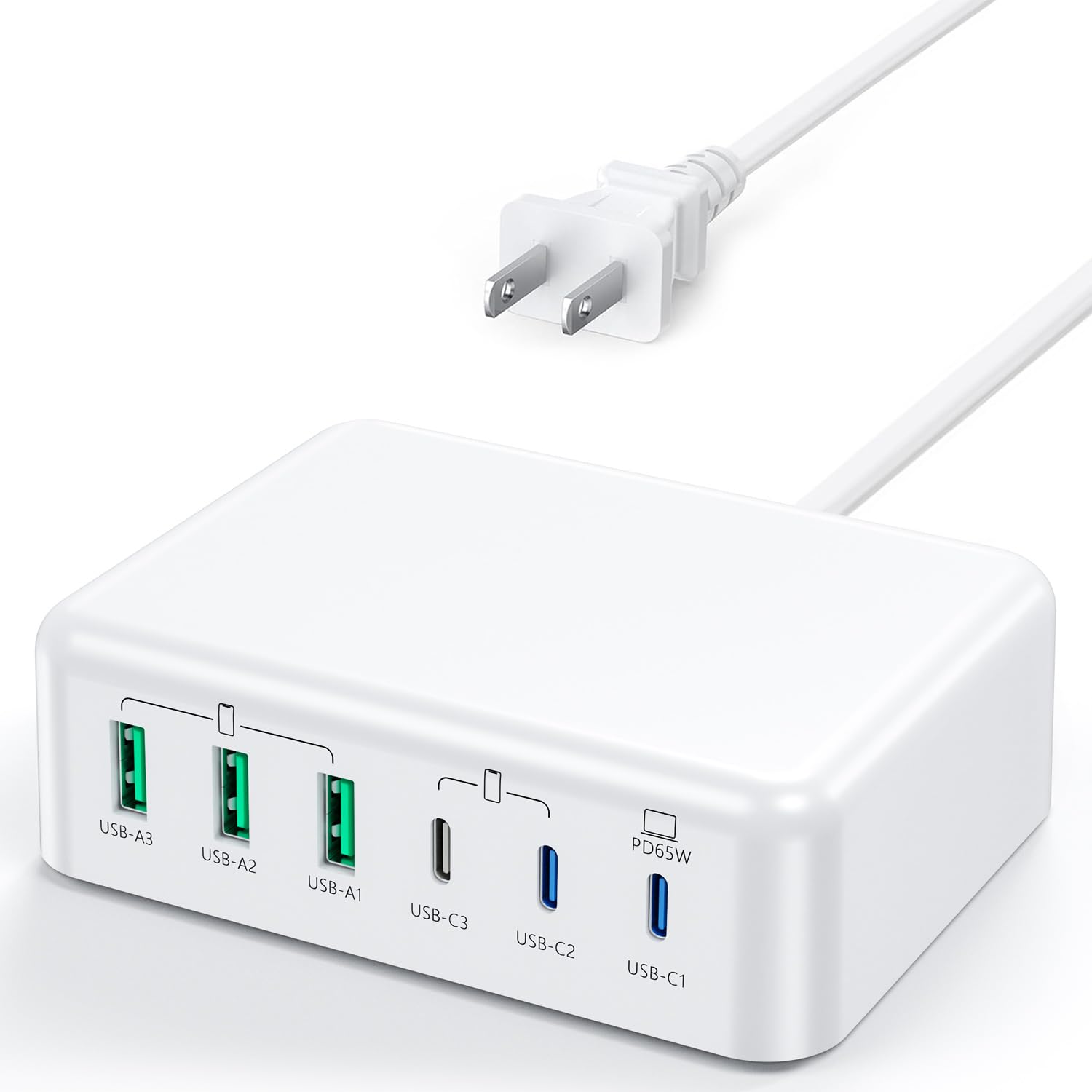 USB C充電器、150W 6ポート充電デスクトップハブ[3 USB-C+3 USB-A]、PD+QC3.0マルチポート急速充電ステーション、に対応 iPhone 12/13/14/15/16/Glaxy S21/S22/S23/S24/Pixel/Note/スマートフォン/ラップトップ/タブレット