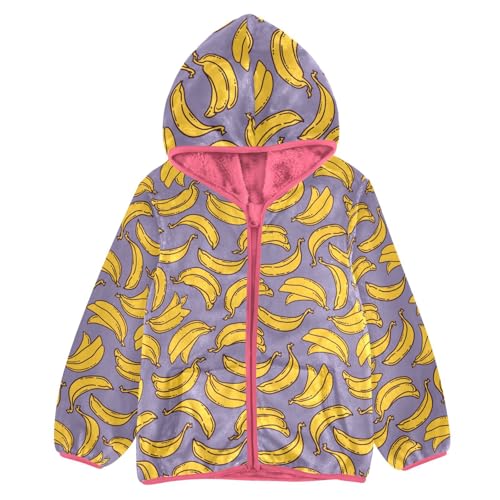 Banana Toddler Fleece Jacket Baby Girls Hooded Zipper Long Sleeve Thick Warm Outerwear 3-10 Years
