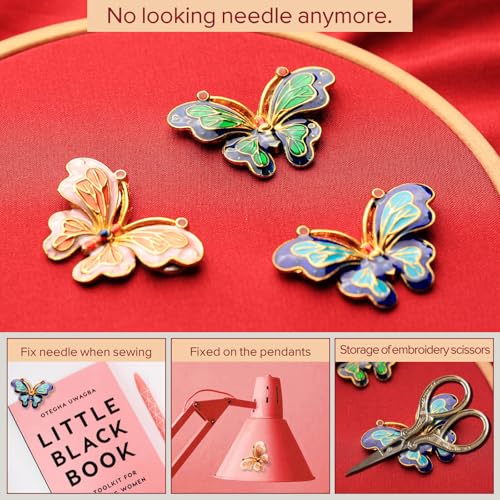 Image of 3pcs Needle Minder for Sewing,Magnetic Needle Keeper for Cross Stitch,Cute Butterfly Cartoon Pin,Needle Holder for Embroidery, Quilting Metal Needle Minders Accessory, Gift for Cross Stitch Lover