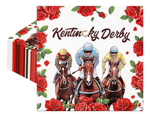 HOWAF 60Pcs Kentucky Party Horse Derby Napkins Run for the Rose Disposable Paper Horse Racing Party Supplies Derby Race Napkins for Table Decoration
