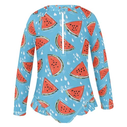 ALAZA Red Watermelon Water Drop Girls One Piece Swimsuit Long Sleeve Rash Guard Swimsuits UV 50+ Swimwear Zipper2